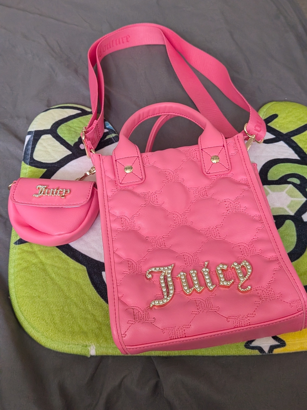 Juicy Couture Pink Quilted Crossbody Tote with Coin Pouch